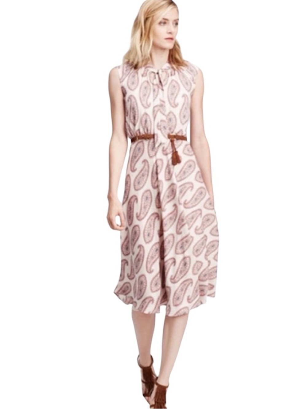 Ann Taylor Petites Paisley Tie-Neck Midi Dress Size 12 Petite